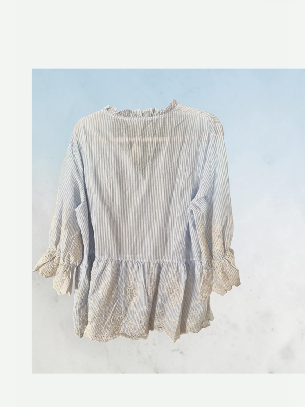 Suzanne Betro Light Blue & White Striped Lace-Trim Tunic - Picture 2 of 3